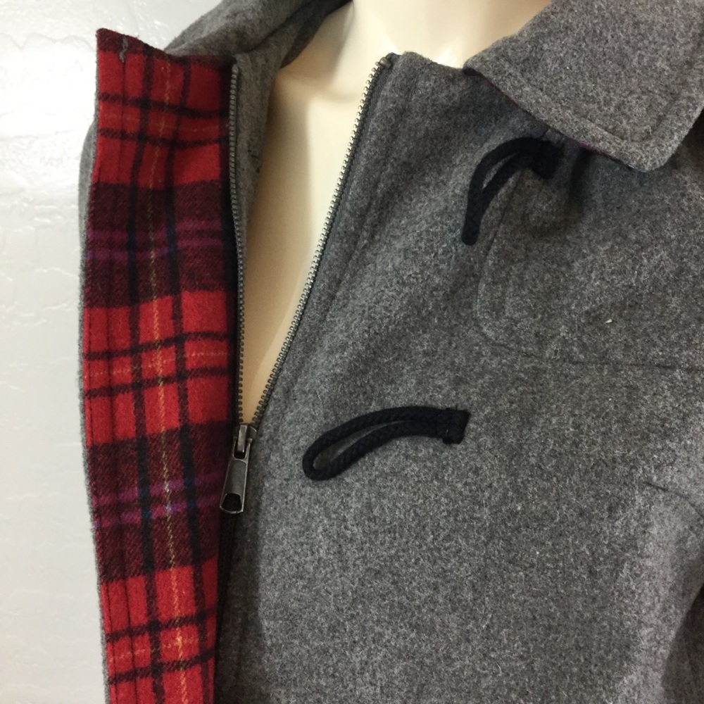 Old Navy Grey Toggle Coat with Red Plaid Accent - Picture 4 of 8